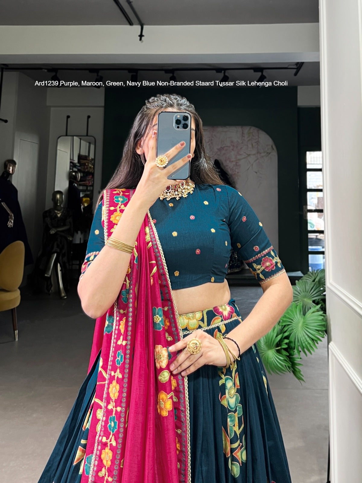 Ard1239 Purple Maroon Green Navy Blue Non-Branded Staard Tussar Silk Lehenga Choli