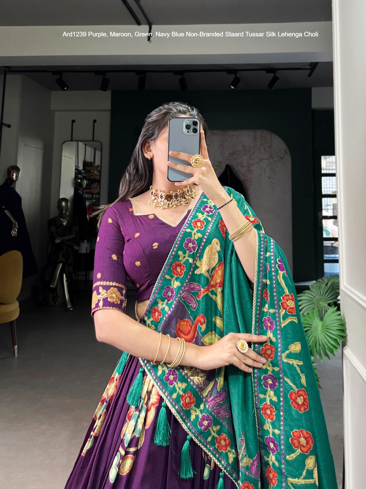 Ard1239 Purple Maroon Green Navy Blue Non-Branded Staard Tussar Silk Lehenga Choli