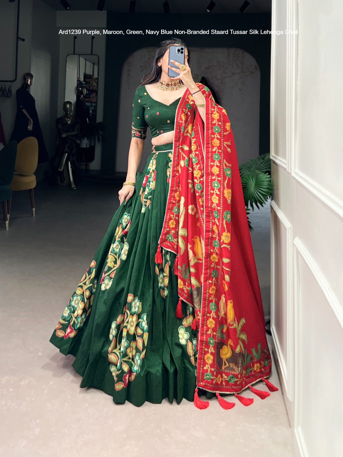 Ard1239 Purple Maroon Green Navy Blue Non-Branded Staard Tussar Silk Lehenga Choli