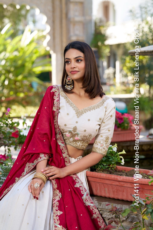 Ard1411 White Non-Branded Staard Vichitra Silk Lehenga Choli