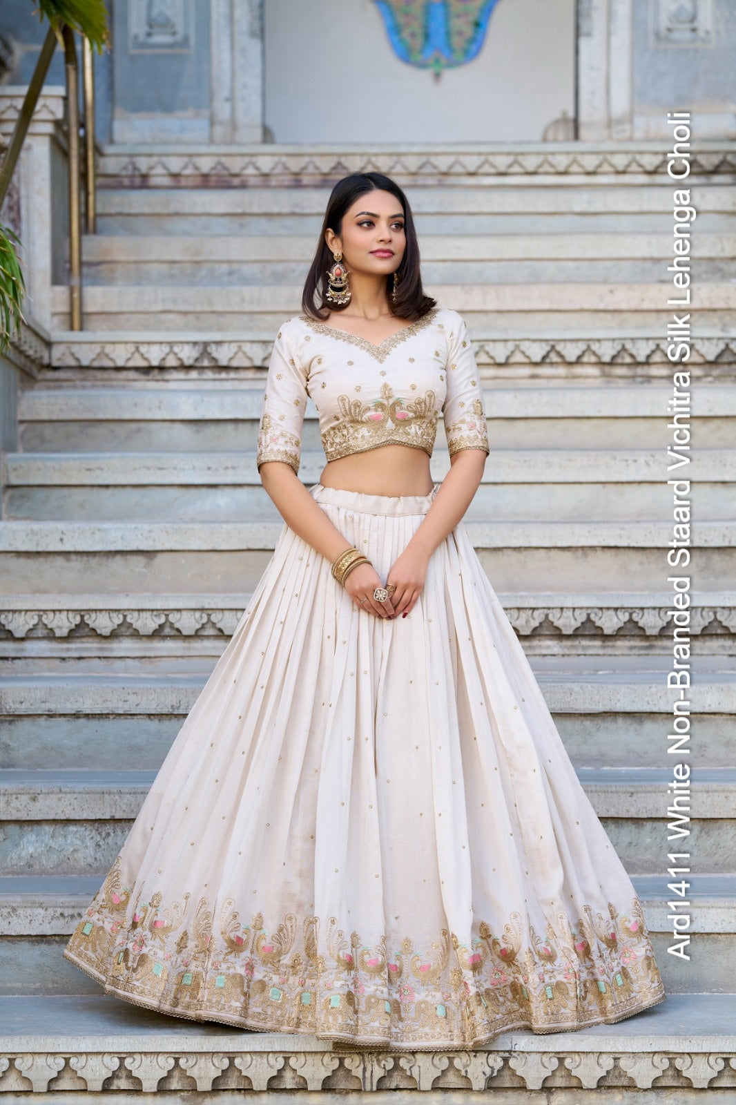 Ard1411 White Non-Branded Staard Vichitra Silk Lehenga Choli