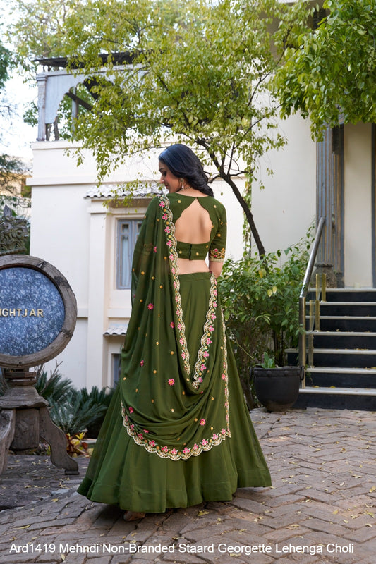 Ard1419 Mehndi Non-Branded Staard Georgette Lehenga Choli