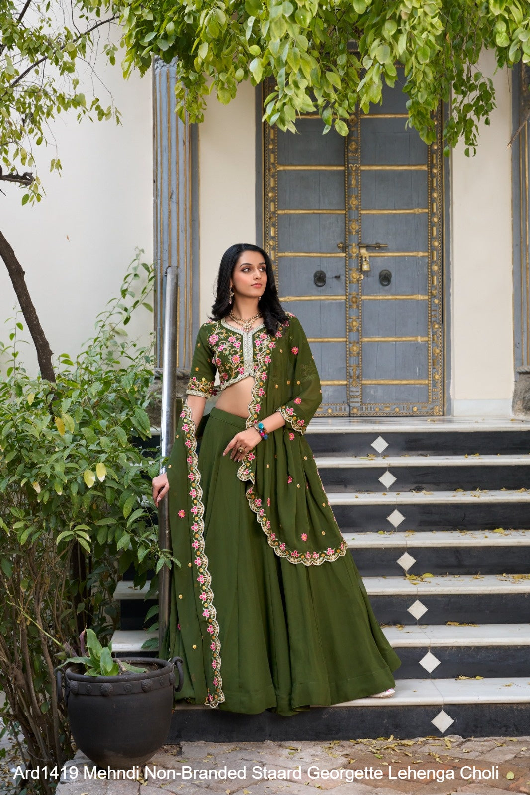 Ard1419 Mehndi Non-Branded Staard Georgette Lehenga Choli
