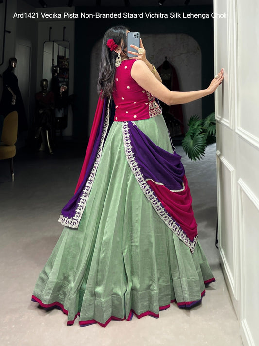 Ard1421 Vedika Pista Non-Branded Staard Vichitra Silk Lehenga Choli