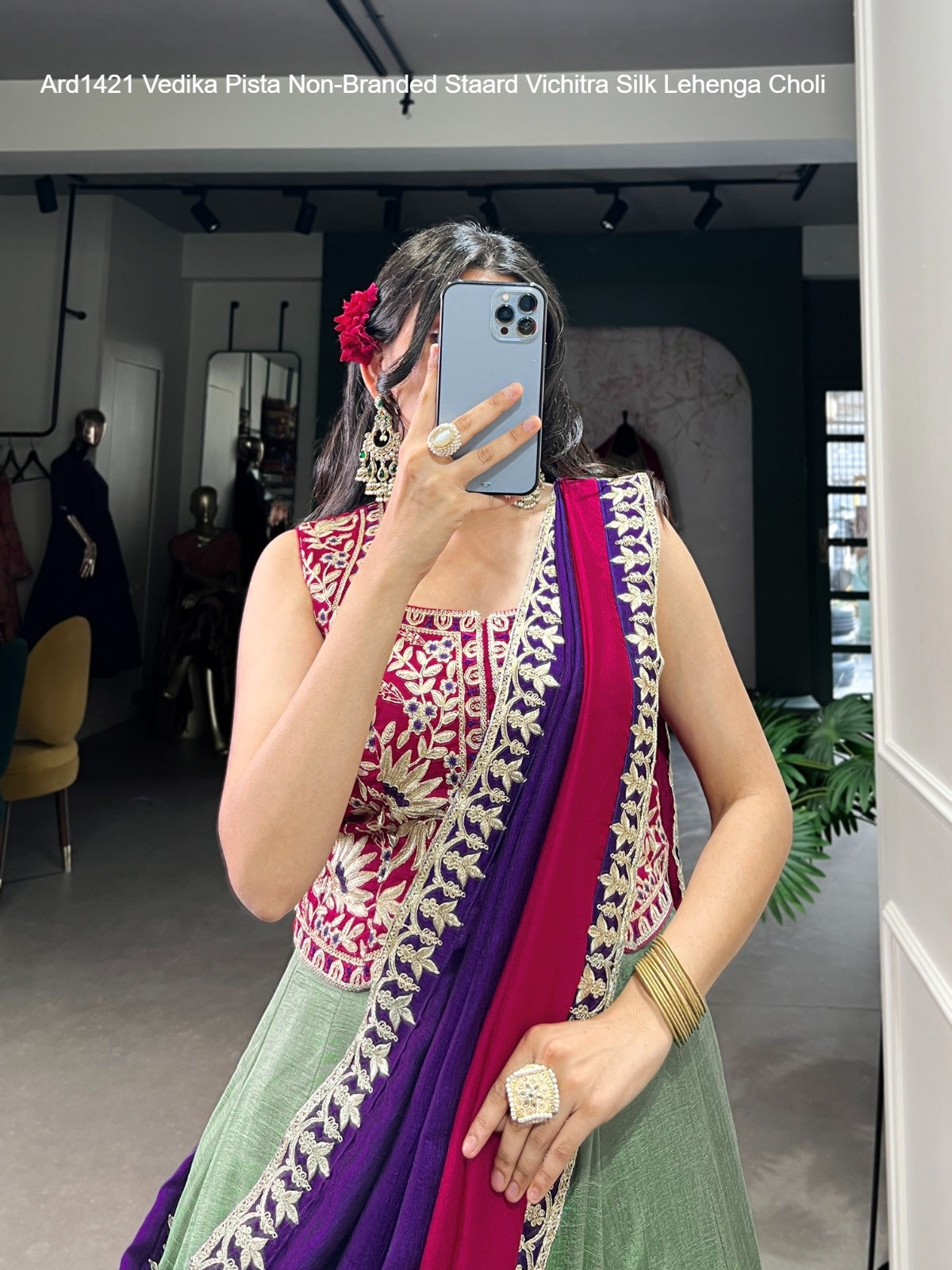 Ard1421 Vedika Pista Non-Branded Staard Vichitra Silk Lehenga Choli