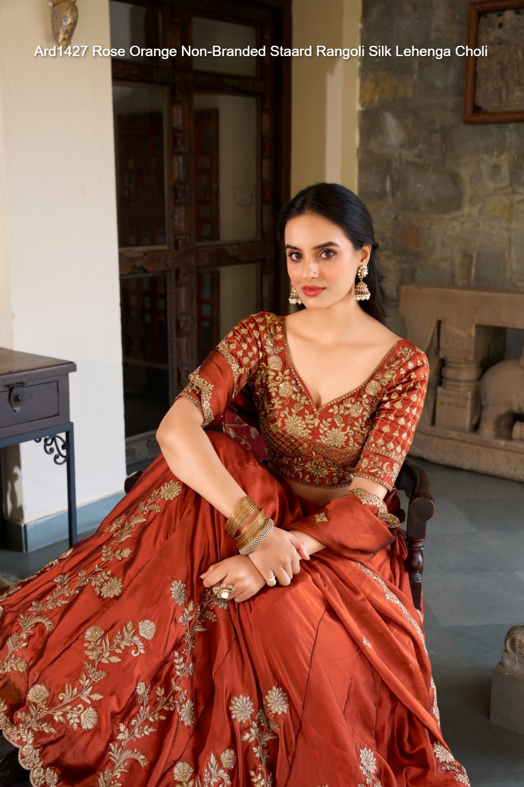 Ard1427 Rose Orange Non-Branded Staard Rangoli Silk Lehenga Choli