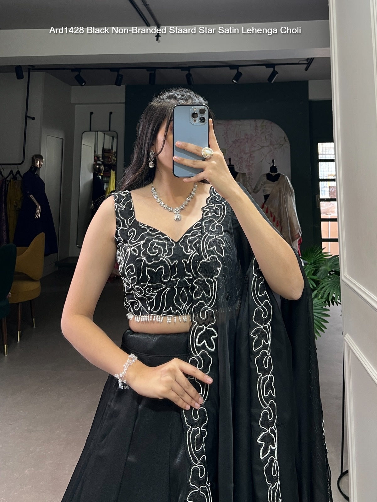 Ard1428 Black Non-Branded Staard Star Satin Lehenga Choli