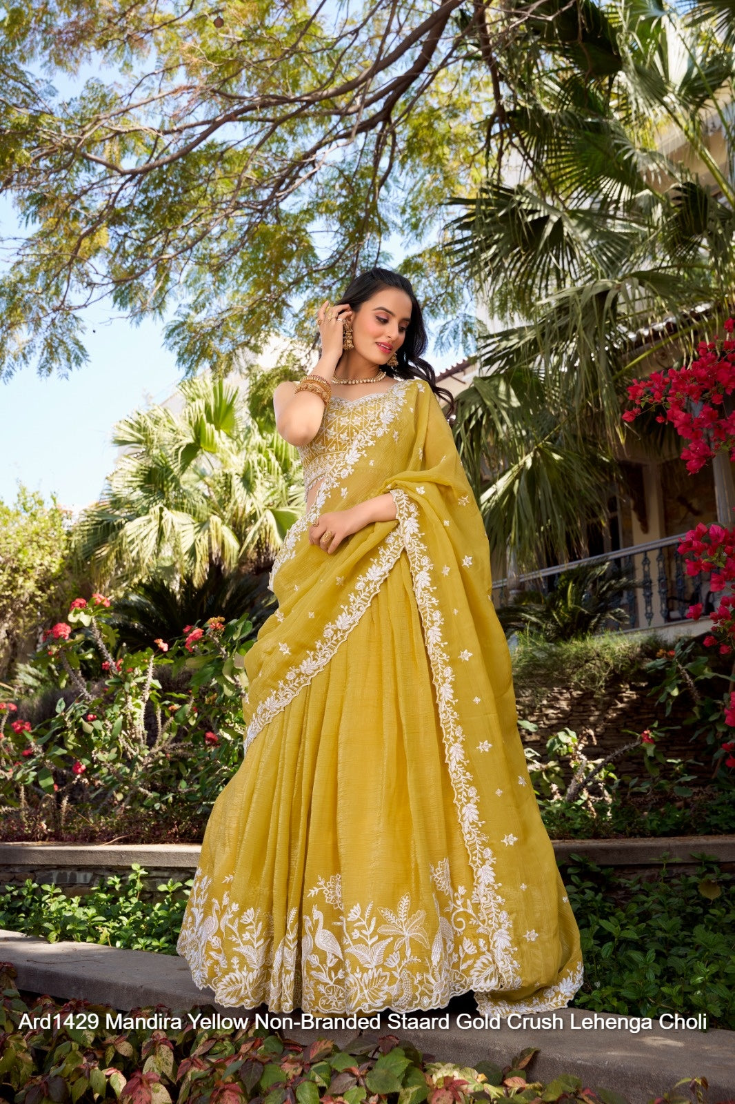 Ard1429 Mandira Yellow Non-Branded Staard Gold Crush Lehenga Choli