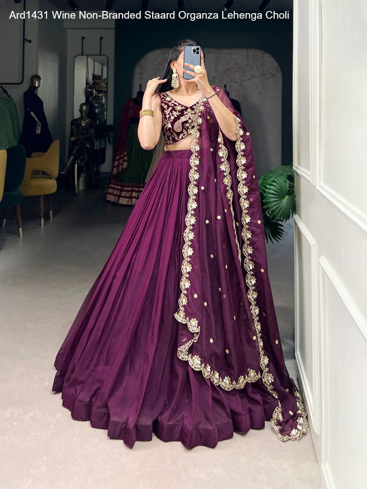 Ard1431 Wine Non-Branded Staard Organza Lehenga Choli