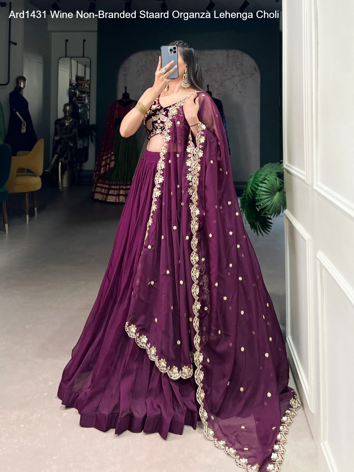 Ard1431 Wine Non-Branded Staard Organza Lehenga Choli
