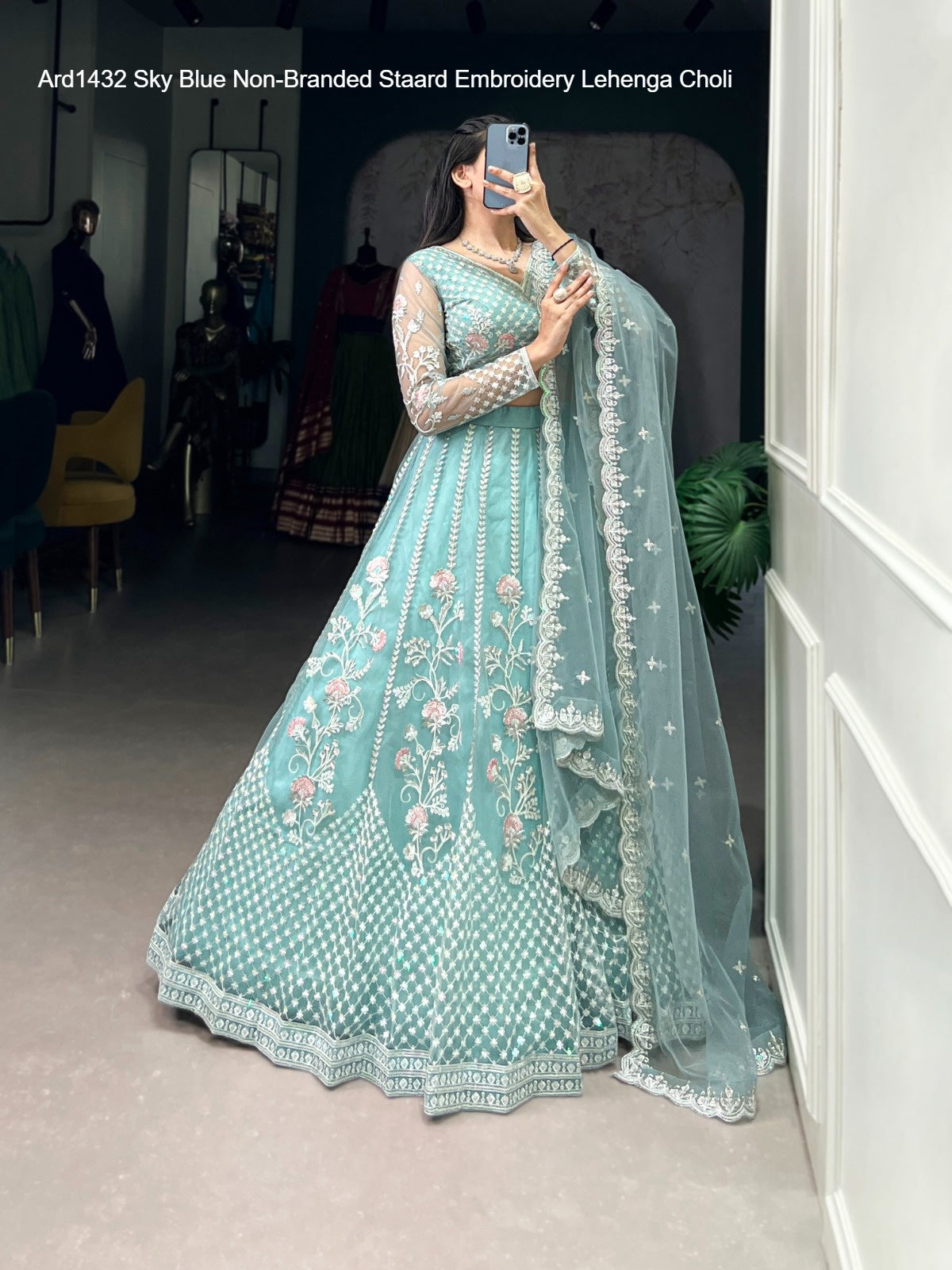 Ard1432 Sky Blue Non-Branded Staard Embroidery Lehenga Choli