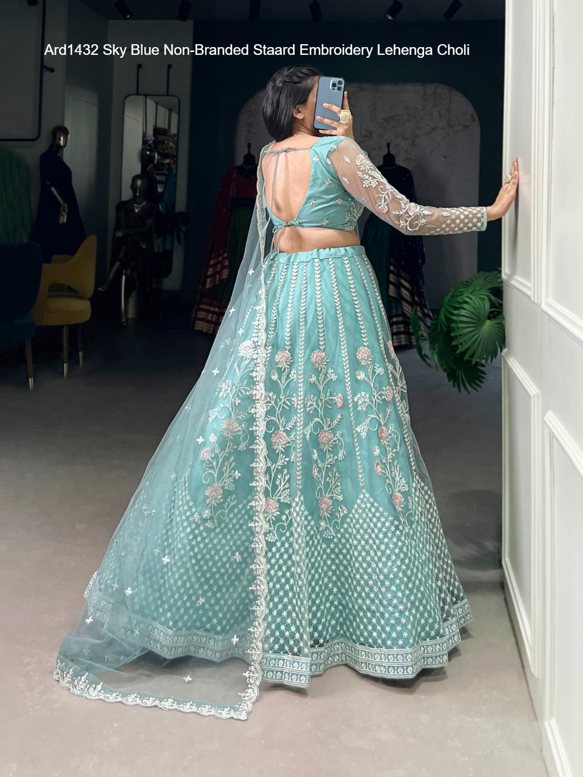 Ard1432 Sky Blue Non-Branded Staard Embroidery Lehenga Choli