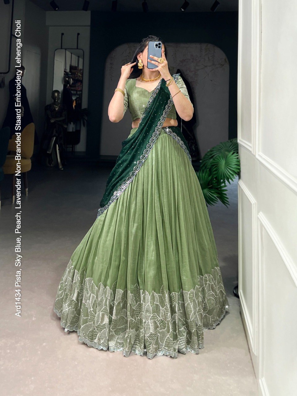 Ard1434 Pista, Sky Blue, Peach, Lavender Non-Branded Staard Embroidery Lehenga Choli