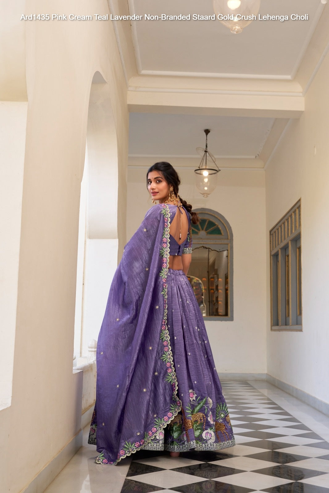 Ard1435 Pink Cream Teal Lavender Non-Branded Staard Gold Crush Lehenga Choli