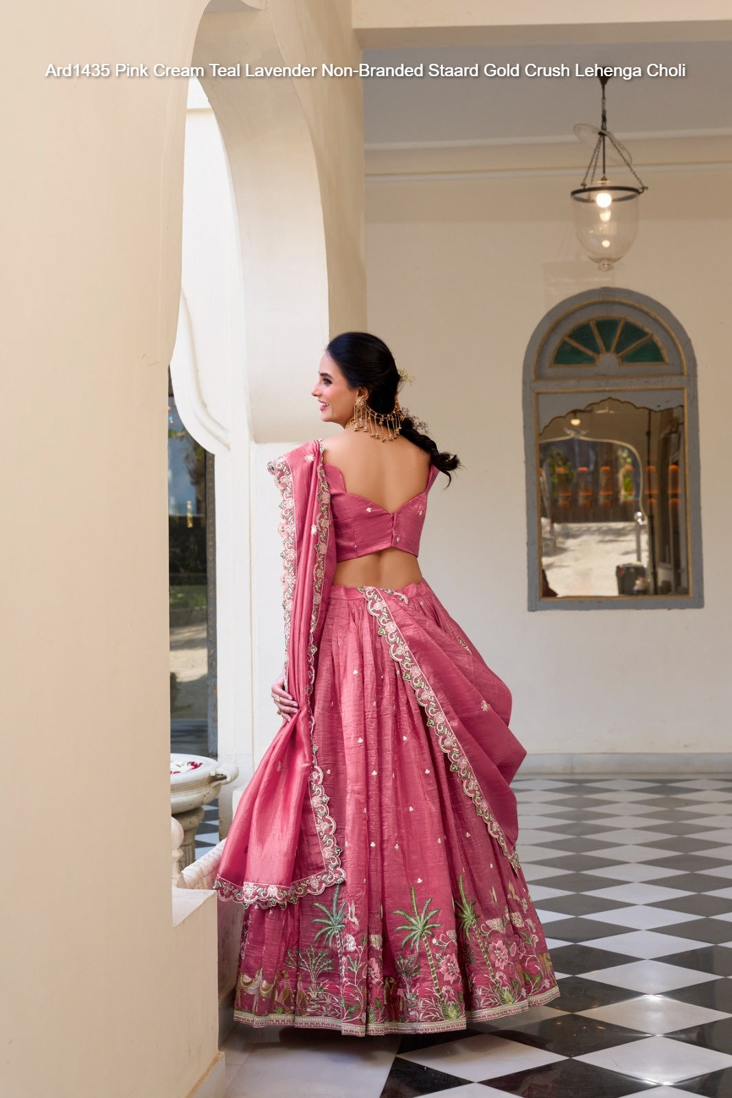 Ard1435 Pink Cream Teal Lavender Non-Branded Staard Gold Crush Lehenga Choli