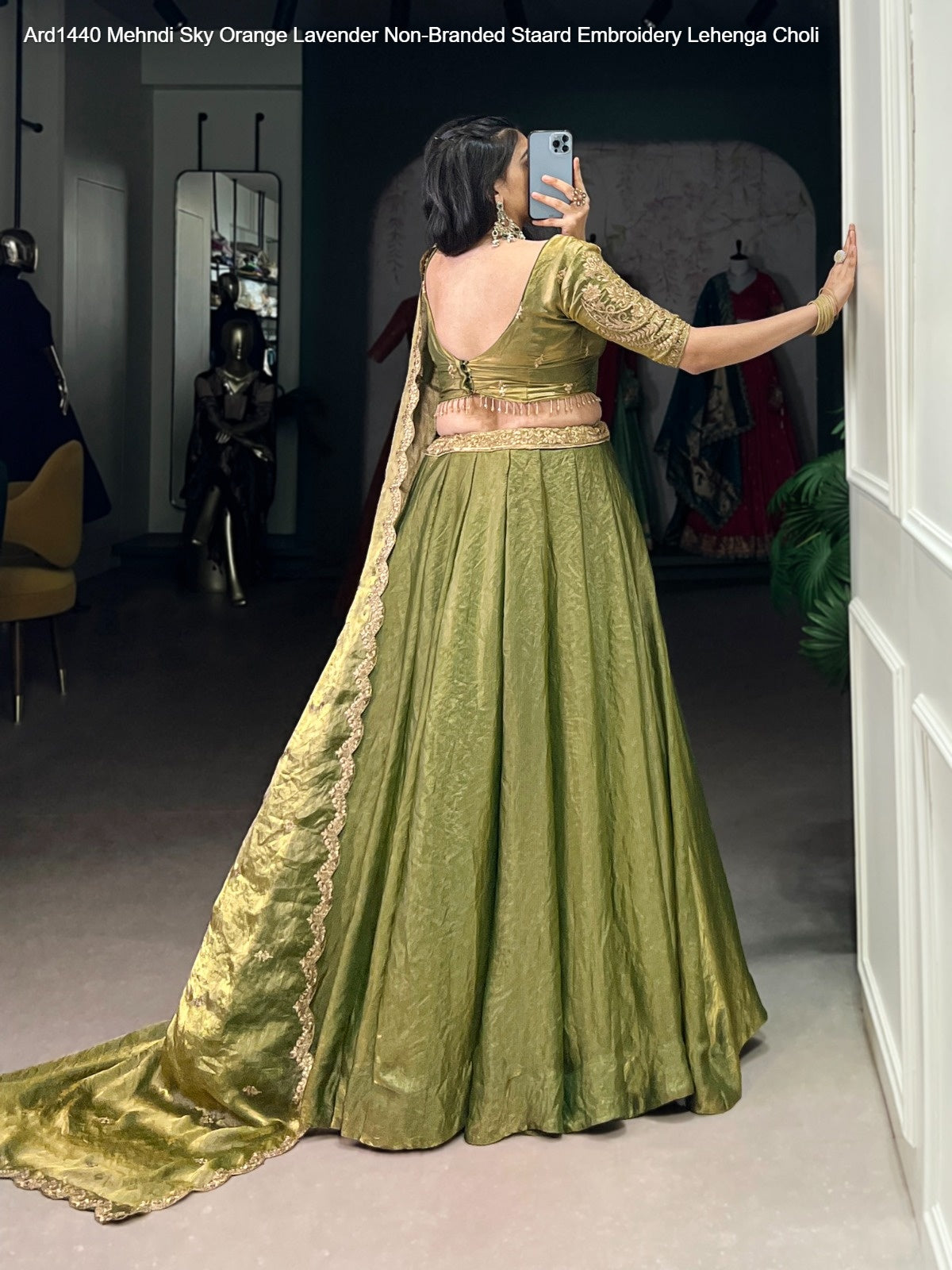 Ard1440 Mehndi Sky Orange Lavender Non-Branded Staard Embroidery Lehenga Choli