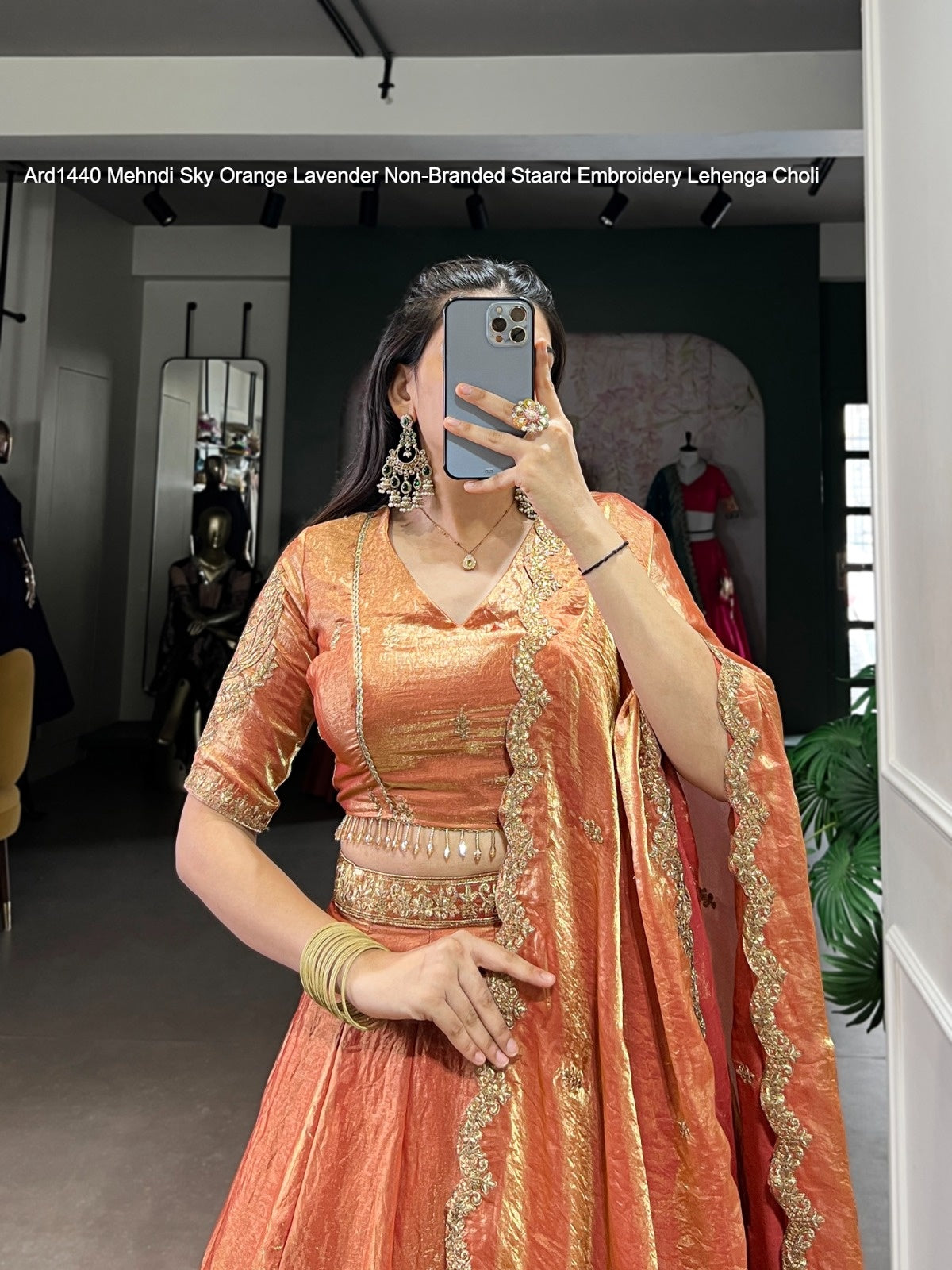 Ard1440 Mehndi Sky Orange Lavender Non-Branded Staard Embroidery Lehenga Choli