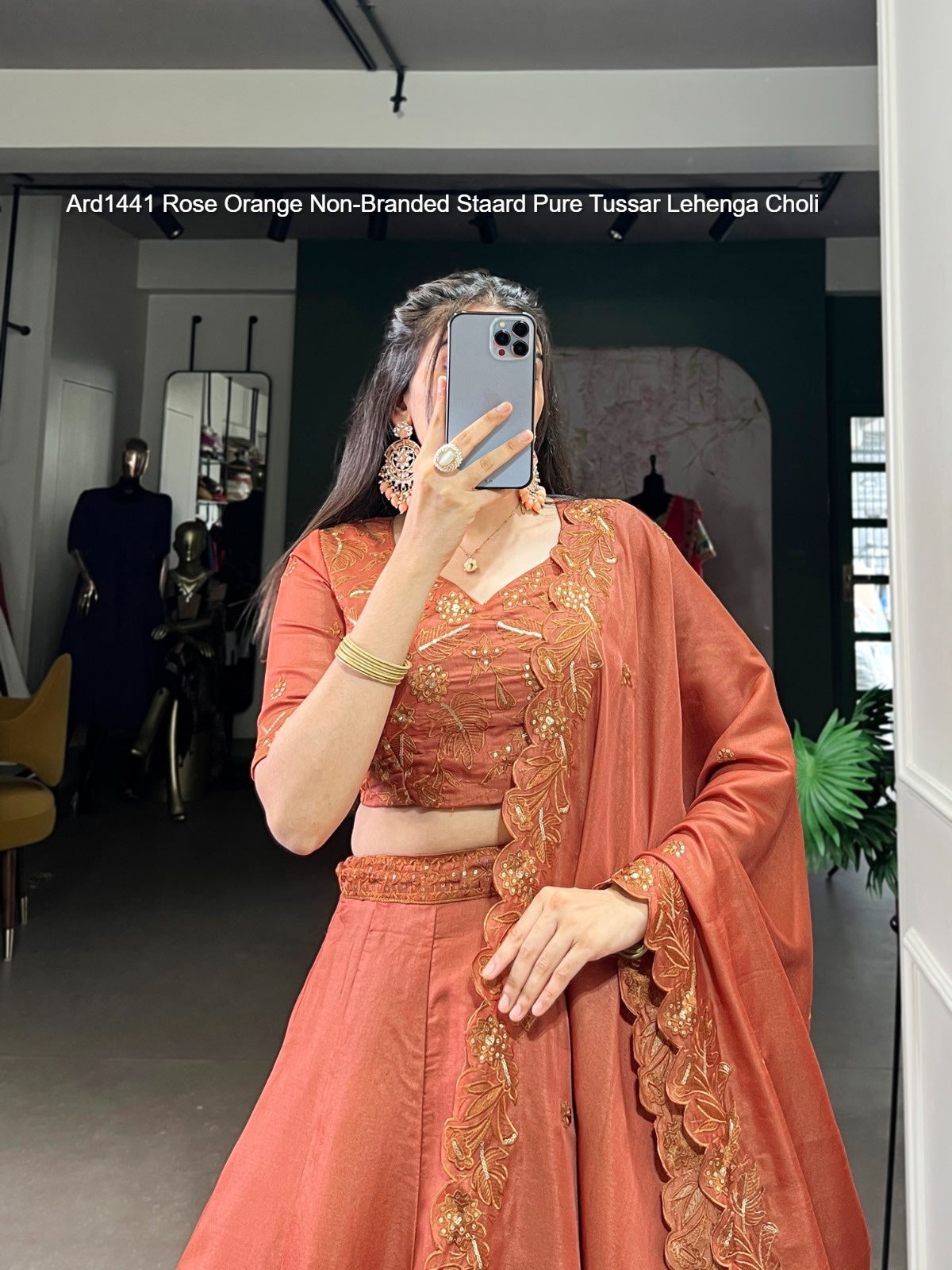 Ard1441 Rose Orange Non-Branded Staard Pure Tussar Lehenga Choli