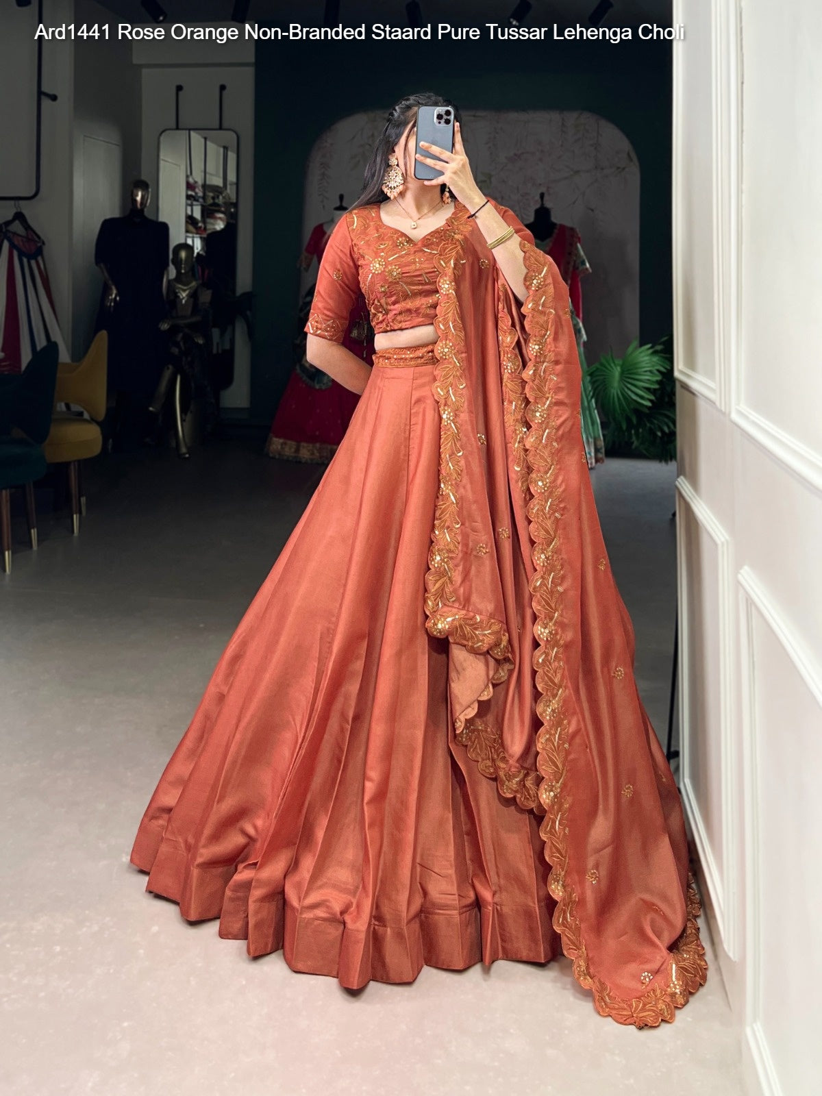 Ard1441 Rose Orange Non-Branded Staard Pure Tussar Lehenga Choli