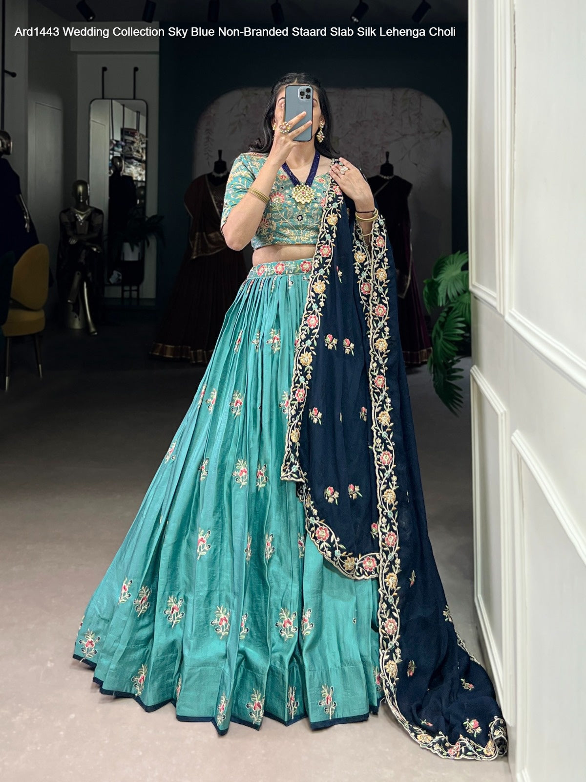Ard1443 Wedding Collection Sky Blue Non-Branded Staard Slab Silk Lehenga Choli
