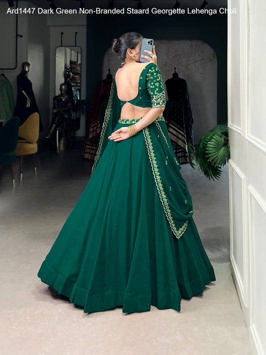 Ard1447 Dark Green Non-Branded Staard Georgette Lehenga Choli