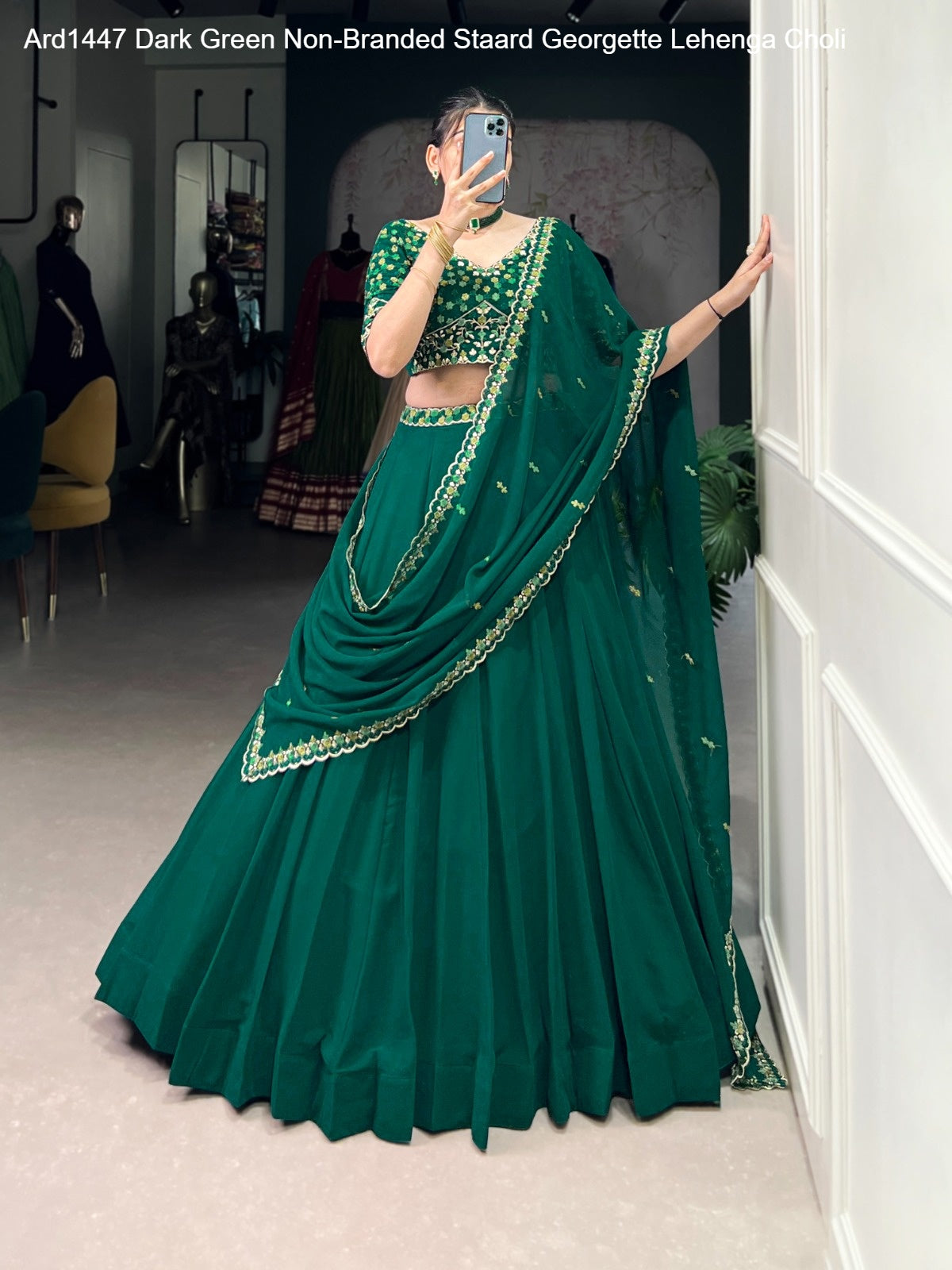 Ard1447 Dark Green Non-Branded Staard Georgette Lehenga Choli