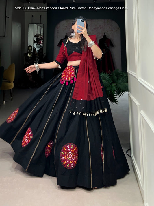 Ard1603 Black Non-Branded Staard Pure Cotton Readymade Lehenga Choli