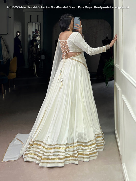 Ard1605 White Navratri Collection Non-Branded Staard Pure Rayon Readymade Lehenga Choli