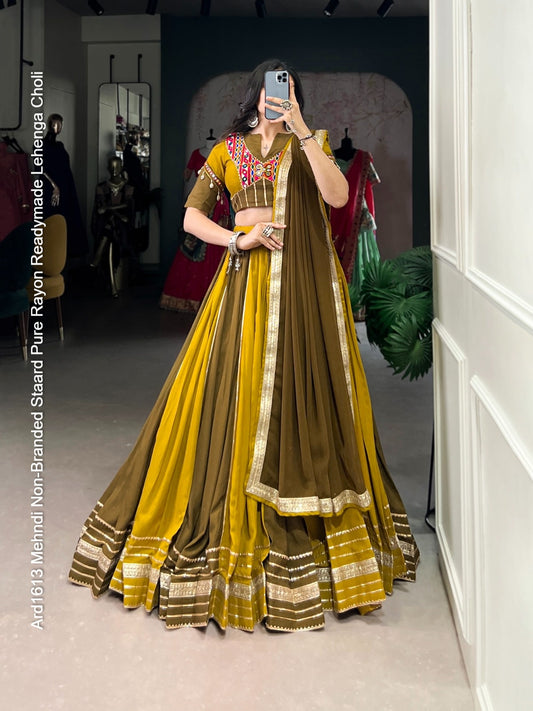 Ard1613 Mehndi Non-Branded Staard Pure Rayon Readymade Lehenga Choli