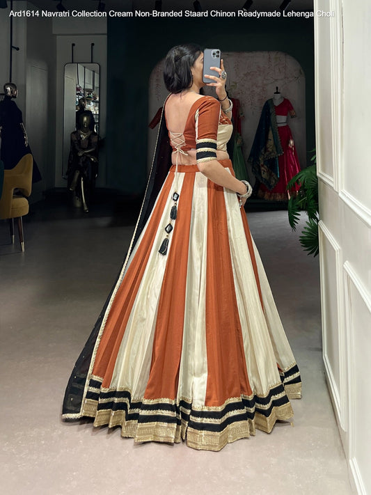 Ard1614 Navratri Collection Cream Non-Branded Staard Chinon Readymade Lehenga Choli