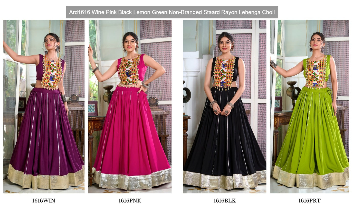 Ard1616 Wine Pink Black Lemon Green Non-Branded Staard Rayon Lehenga Choli