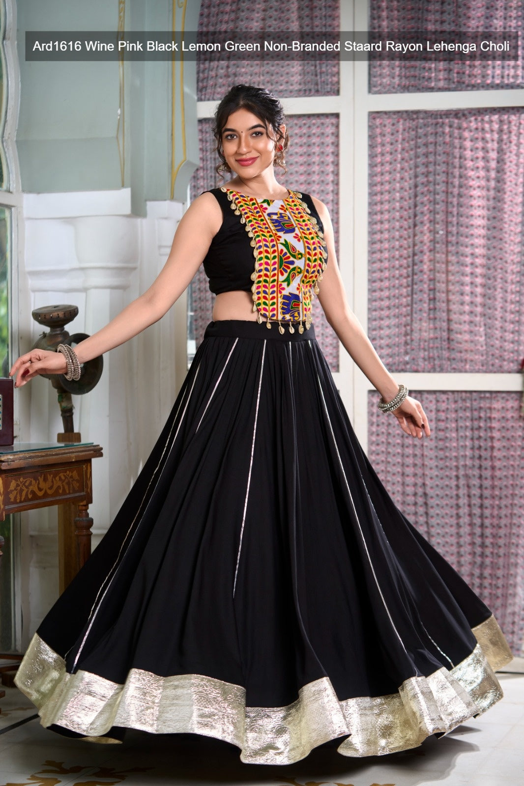 Ard1616 Wine Pink Black Lemon Green Non-Branded Staard Rayon Lehenga Choli