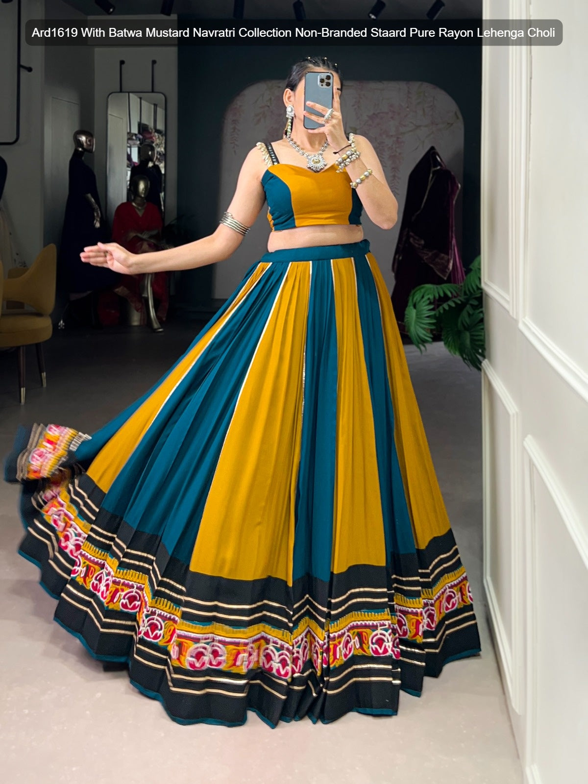 Ard1619 With Batwa Mustard Navratri Collection Non-Branded Staard Pure Rayon Lehenga Choli