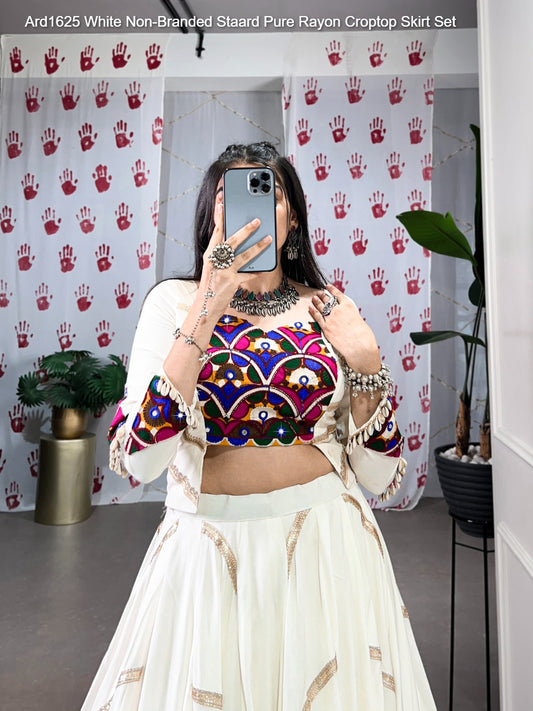 Ard1625 White Non-Branded Staard Pure Rayon Croptop Skirt Set