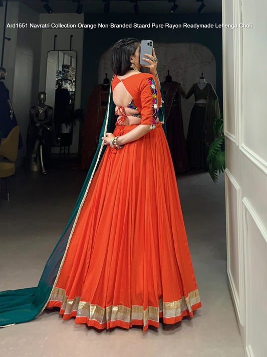 Ard1651 Navratri Collection Orange Non-Branded Staard Pure Rayon Readymade Lehenga Choli