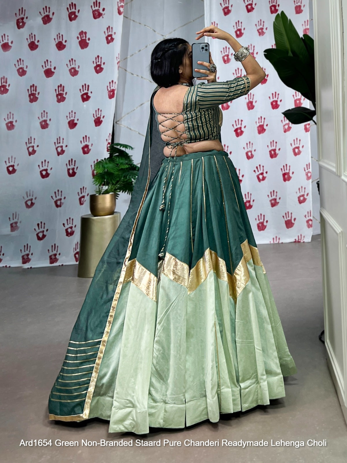Ard1654 Green Non-Branded Staard Pure Chanderi Readymade Lehenga Choli
