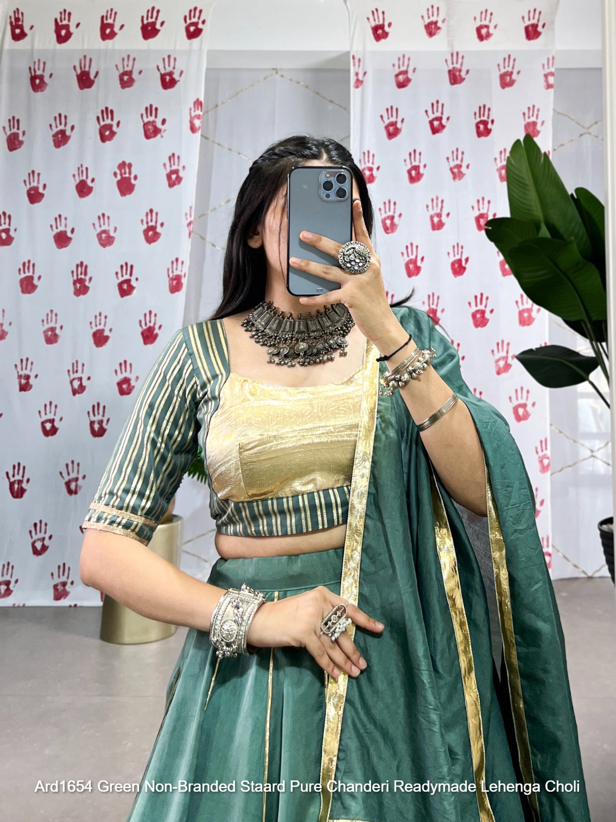 Ard1654 Green Non-Branded Staard Pure Chanderi Readymade Lehenga Choli