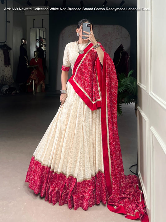 Ard1669 Navratri Collection White Non-Branded Staard Cotton Readymade Lehenga Choli