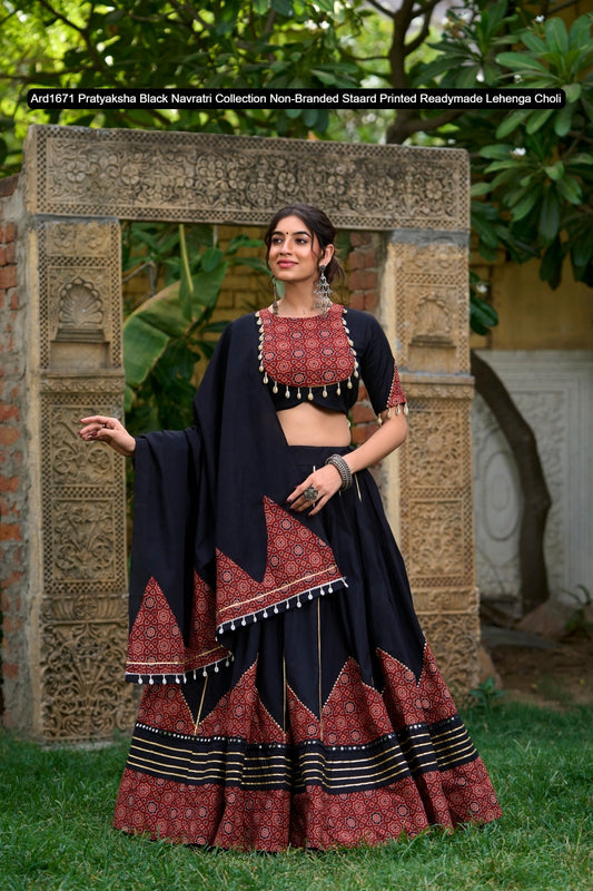 Ard1671 Pratyaksha Black Navratri Collection Non-Branded Staard Printed Readymade Lehenga Choli