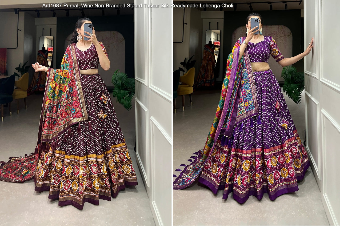 Ard1687 Purpal, Wine Non-Branded Staard Tussar Silk Readymade Lehenga Choli