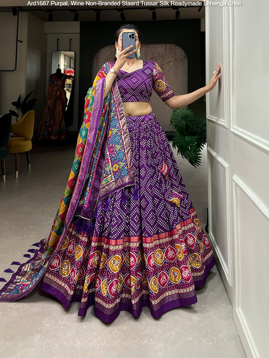 Ard1687 Purpal, Wine Non-Branded Staard Tussar Silk Readymade Lehenga Choli