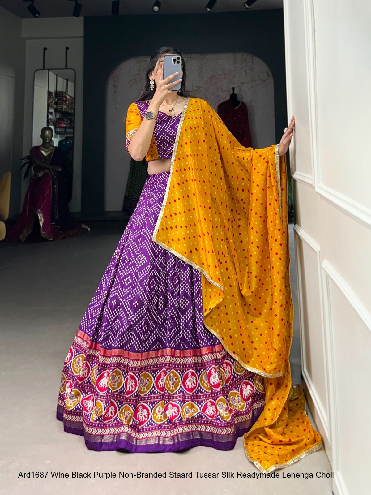 Ard1687 Wine Black Purple Non-Branded Staard Tussar Silk Readymade Lehenga Choli