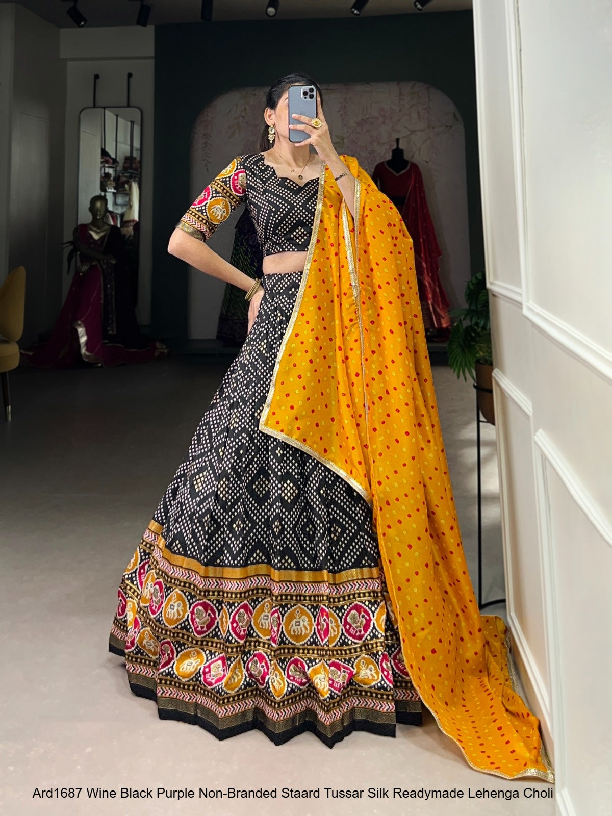 Ard1687 Wine Black Purple Non-Branded Staard Tussar Silk Readymade Lehenga Choli