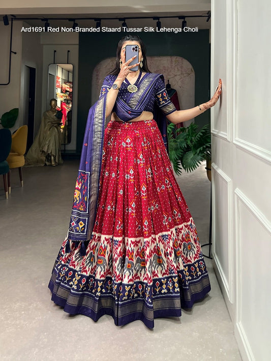 Ard1691 Red Non-Branded Staard Tussar Silk Lehenga Choli