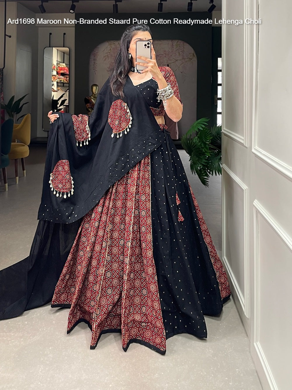 Ard1698 Maroon Non-Branded Staard Pure Cotton Readymade Lehenga Choli