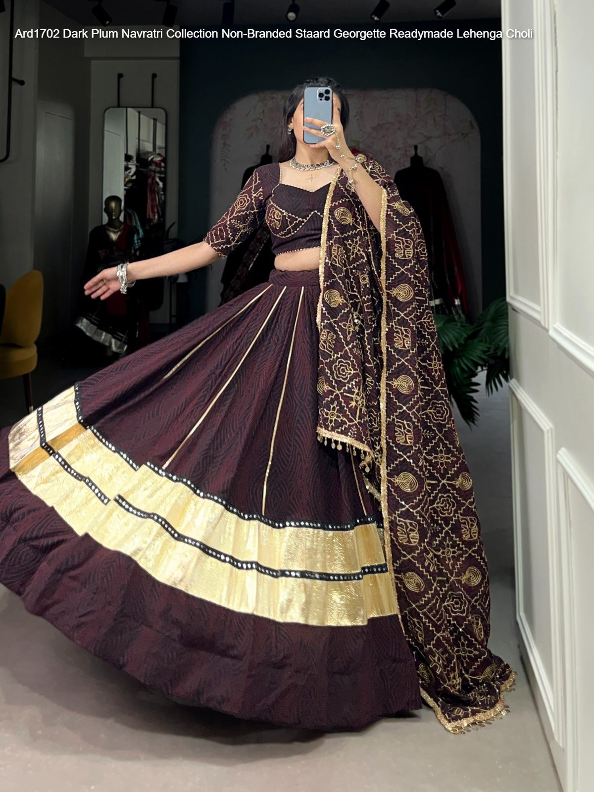 Ard1702 Dark Plum Navratri Collection Non-Branded Staard Georgette Readymade Lehenga Choli