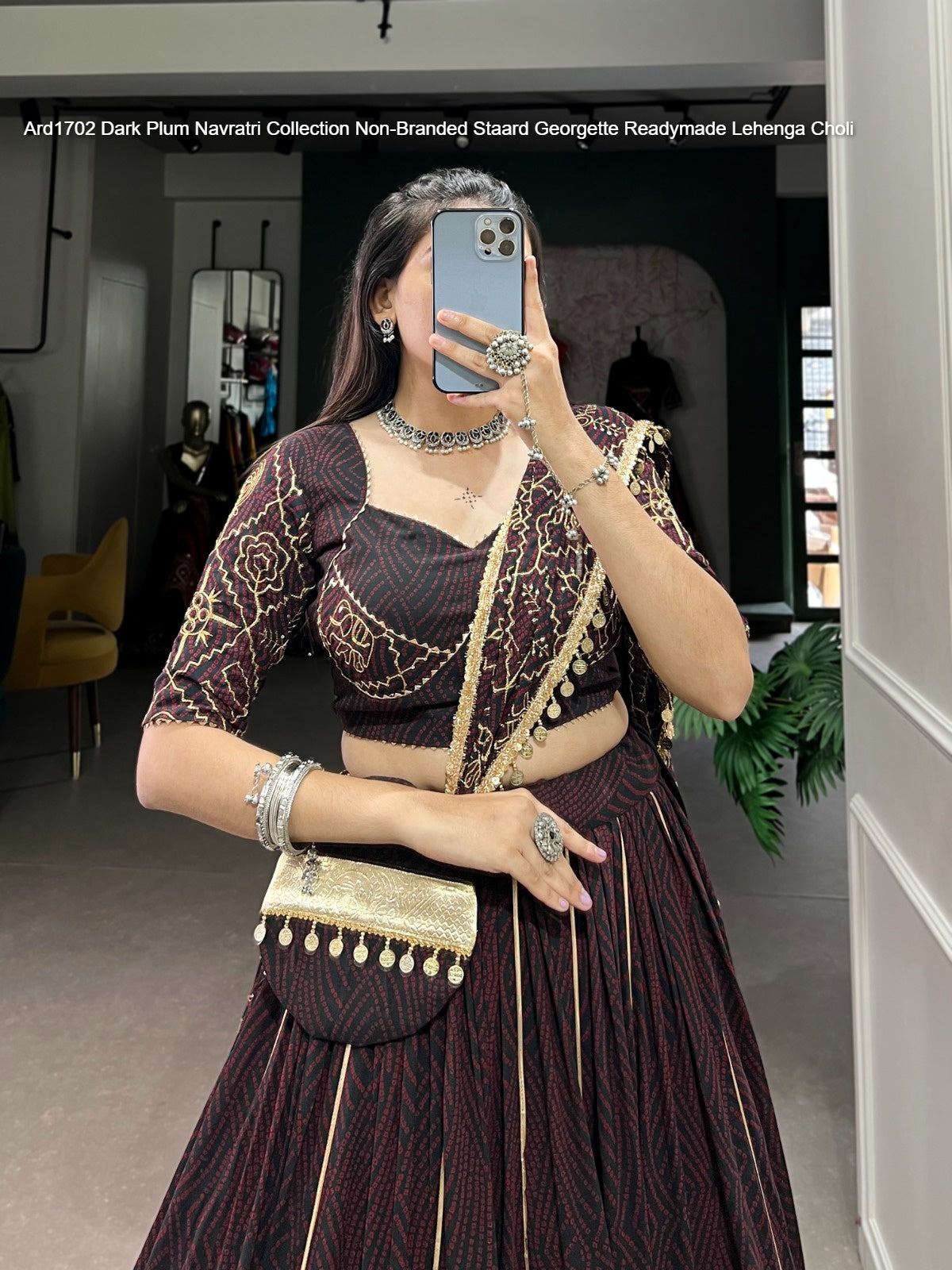 Ard1702 Dark Plum Navratri Collection Non-Branded Staard Georgette Readymade Lehenga Choli