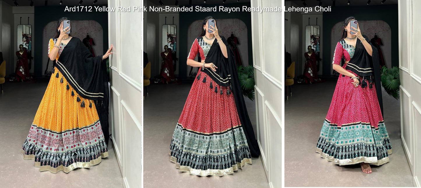 Ard1712 Yellow Red Pink Non-Branded Staard Rayon Readymade Lehenga Choli