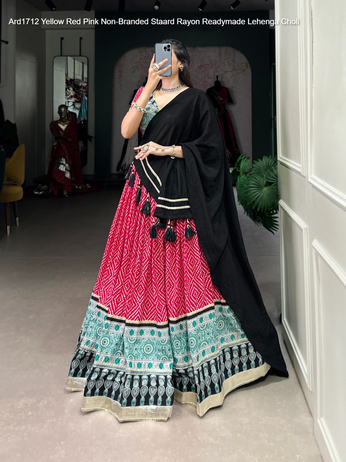 Ard1712 Yellow Red Pink Non-Branded Staard Rayon Readymade Lehenga Choli