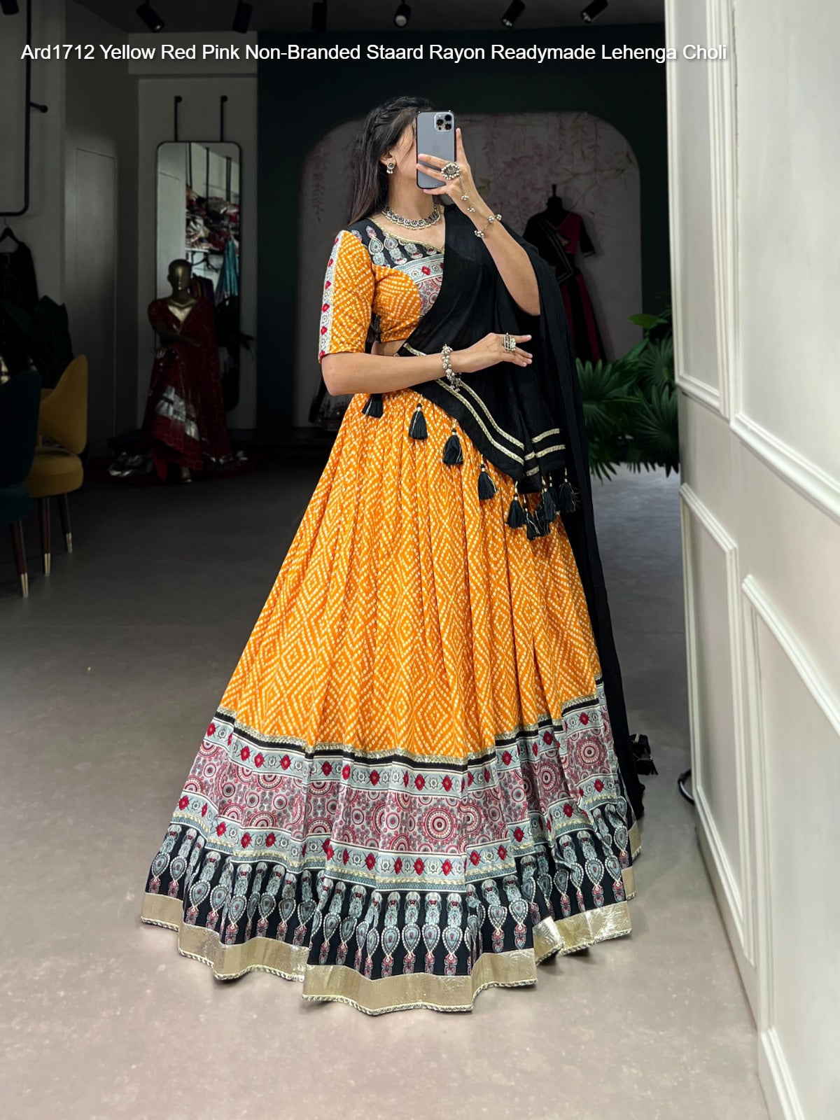 Ard1712 Yellow Red Pink Non-Branded Staard Rayon Readymade Lehenga Choli